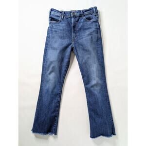MOTHER Hustler Ankle Fray Jeans 29 Right of Passage Blue Crop Flare Soft Denim